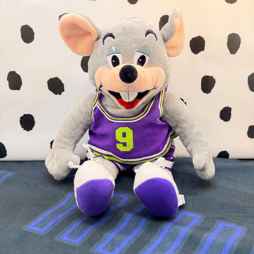 Chuck E Cheese 16" Plush Purple Basketball Jersey #9 Vintage Y2K Stuffed Mouse